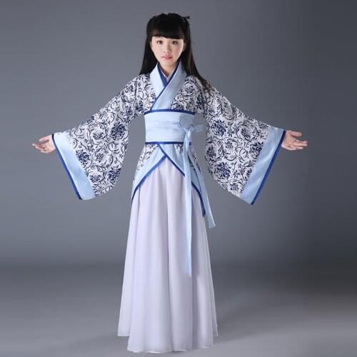 Traditional Chinese Dance Costumes For Girls Ancient Opera Tang Dynasty Han Ming Hanfu Dress Child Kids Folk Clothing DNV10721