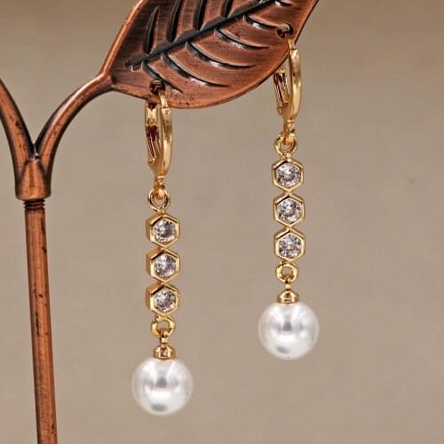 Drop-Earrings Jewelry Luxury Drop pearl Earrings Women 's earrings Trendy Fashion Gold Earrings white Zircon Dangle Earrings
