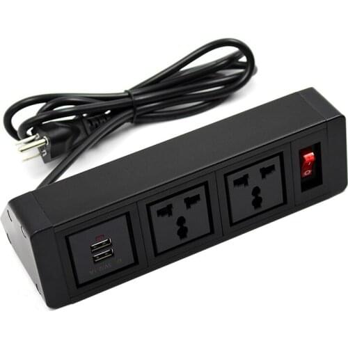 Pull Pop Up Electrical 3 Socket 2 USB Kitchen Retractable Office Metting Desk Table Socket