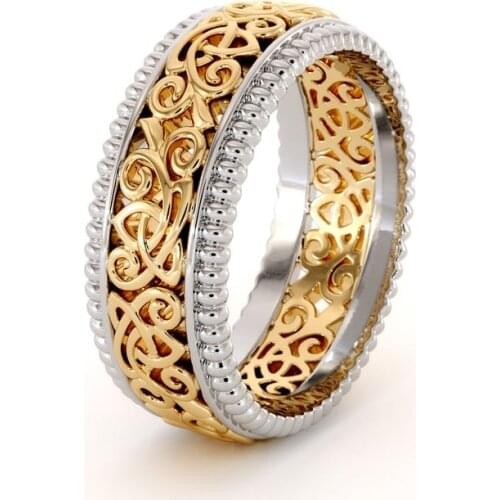 Ofertas Trendy Jewelry Circle Gold Color Rose Gold Color Hollow Carved Maple Leaf Gear Pattern Male Ring For Men Party Jewelry