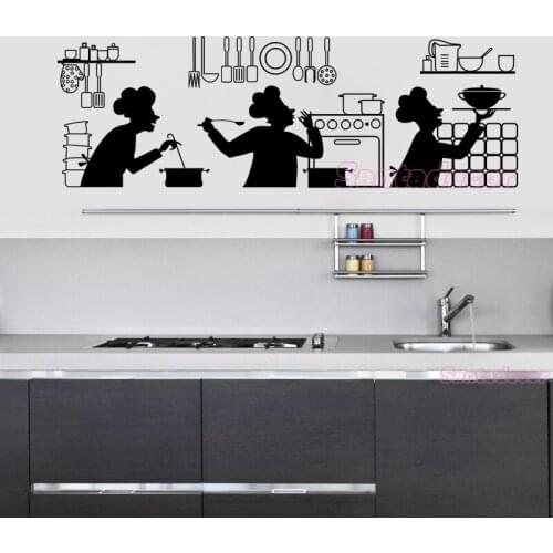Funny Cuisine Vinyl Wall Sticker Kitchen Mural Art Decals Wallpaper Pattern Wall Decor House Decoration 38 cm X 112 cm