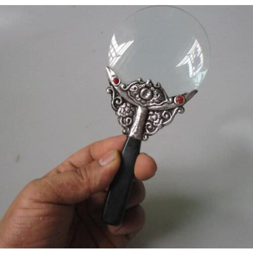 Wonderful Tibet silver handmade Magnifying Glass with Jade free shipping ,Long16CM