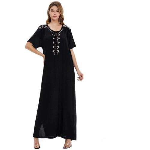 2021 Dubai Middle East Saudi Arabia Ladies Robe Long Skirt Plus Size Islamic Clothing Abaya Summer Maxi Dress Muslim Solid Color