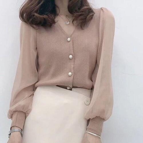 Women Winter Spring New Long Sleeve Button Knitted Blouses Female Fashion V-neck Solid Color Shirts Loose Casual Tops Pullovers