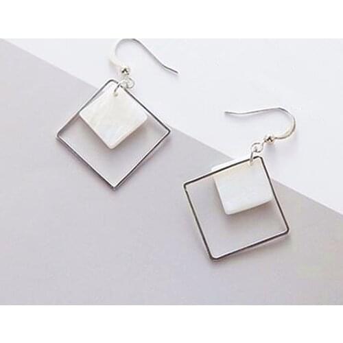 2021 New Cheap Simple Korean Natural White Times Square Earrings Earrings Women Simple Temperament Retro Geometric Earrings