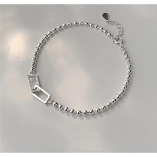 925 Sterling Silver Square Charm Bracelet &Bangle For Women Party Fashion Jewelry Accessories SL377