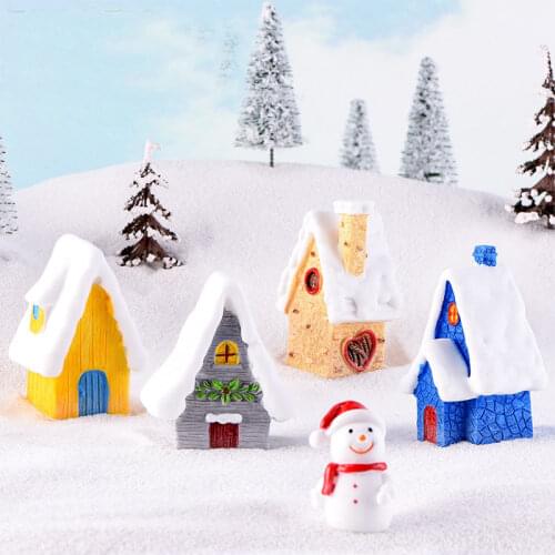1pcs Micro Landscape Decorations Christmas New Year Winter Season Villas Snow House Cake Car Flowerpot Snow House Ornament Craft