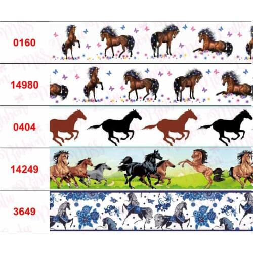 16mm-75mm Cartoon Horse Series Rainbow Star Heart Printed Grosgrain/Elastic Ribbon Butterfly Dots DIY Hair Bowknots 50yards/roll