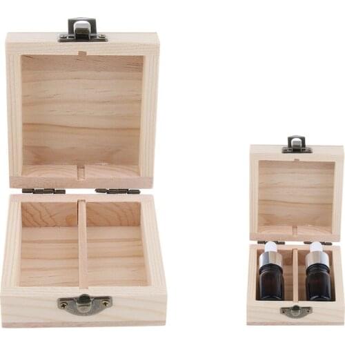 2 Grids 15ml Wooden Essential Oil Storage Box Aromatherapy Organizer Case - Movable Compartments