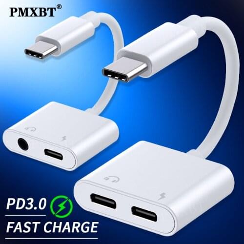 2 In 1 Mini USB Type C To 3.5mm Type C Audio Splitter Headphone Cable Earphone Aux 3.5 Adapter Charger Usb-C For Xiaomi Huawei