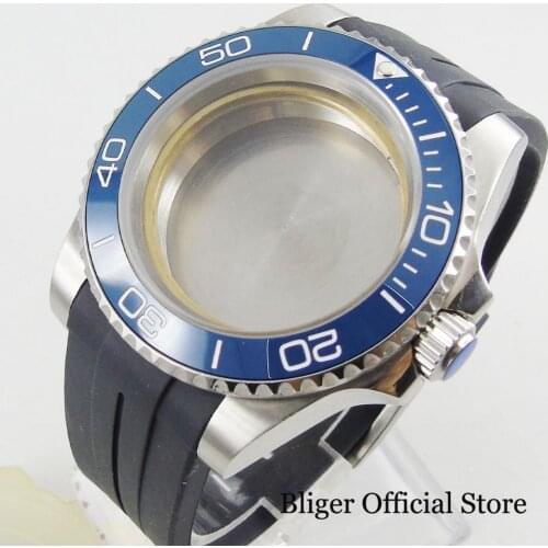 40MM Watch Case With Rubber Strap Ceremic Bezel Sapphire Glass Fit for MIYOTA Automatic Movement