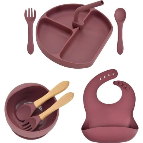 8PCS/Set Baby Feeding Plate Integrated Childrens Tableware Supplementary Food Bowl Non-Slip Anti-Fall Tray Dishes With Sucker