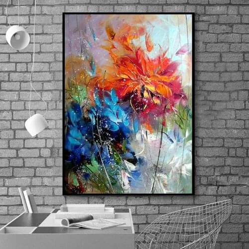 Abstract Watercolour Blue Orange Flower Painting On Canvas Poster And Print Picture Wall Art Home Room Decoration Cuadros