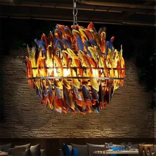 Color Feather Retro Industrial Style Pendant Lights Bar Restaurant Lamps Coffee Shop Bedroom Living Room Art Decor Pendant Lamps