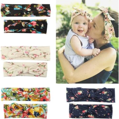 Mum Baby Mom Daughter Parent Child Printing Rabbit Ears Bowknot Headband Cute Hair Band Turban Knot Accessories Headwear