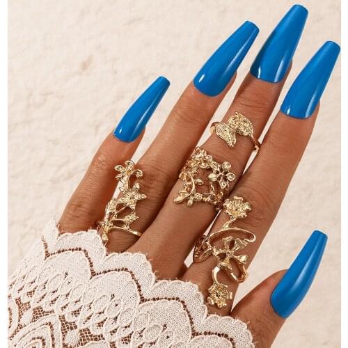 Docona 4pcs/sets Bohemia Vine Leaves Finger Rings for Women Geometric Hollow Flower Joint Ring Set Party Jewelry Anillos 6047