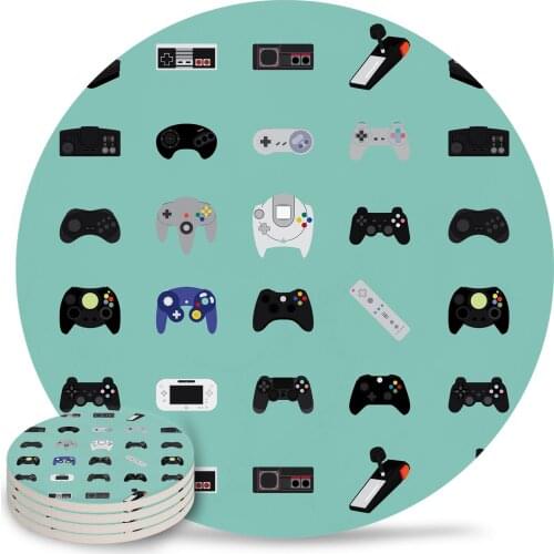 Game Controller Round Coaster Set Non-slip Heat Proof Ceramic Coffee Drink Coasters Table Decoration Placemats
