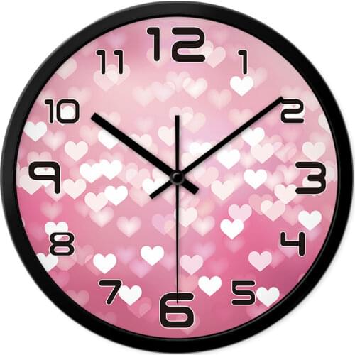 Beautiful pink love-heart decorative wall clock Simple bedroom silent wall clocks