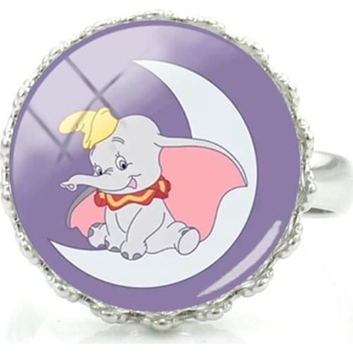 Disney Fashion Personality Dumbo Ring Animation Character Ring Creative Design Art Photo Glass Adjustable Ring Jewelry Ring Gift