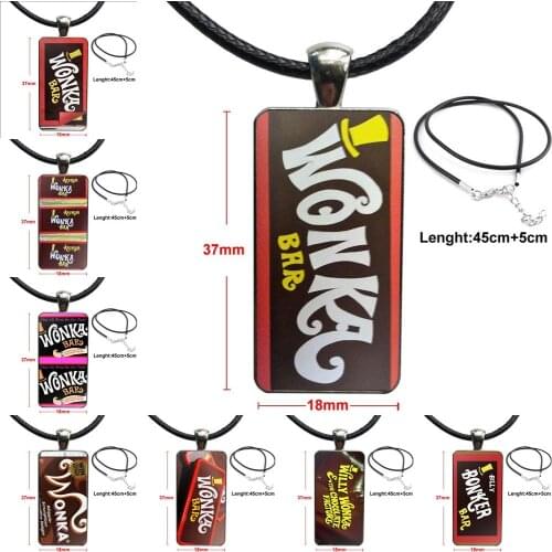 Fashion Glass Cabochon Pendant Rectangle Necklace Choker Necklace Jewelry For Women Kids 2019 Willy Wonka Bar With Golden Ticket