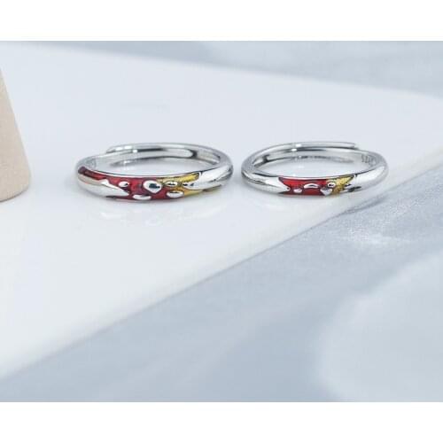 Fashion Couple S925 Silver-plated Epoxy Personalized Cracked Stone Adjustable Rings Love Anniversary Gift J252