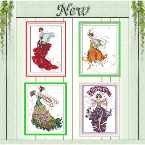 Flower fairy angel beauty girl diy painting Counted Printed on canvas DMC 11CT 14CT Cross Stitch kits Needlework Sets embroidery