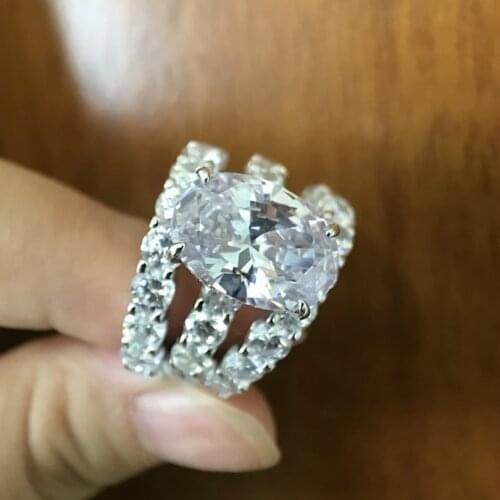 925 Silver Square Cut Set For Women Engagement Ring Fine Jewelry