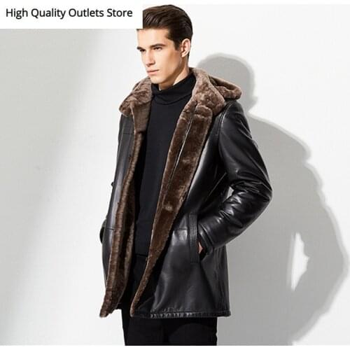 New Style Mens Sheepskin Shearling Coat Men Mid-Long Genuine Leather Coat Men Fur Coat Jacket Outerwear MBN01441