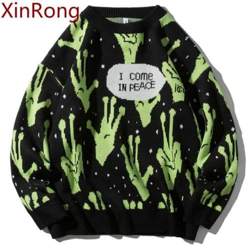 Autumn and winter new fashion brand sweater mens pullover knitted Harajuku alien hip-hop street clothing mens pullover sweater