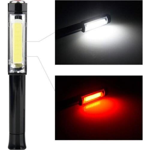 Protable 2 LEDs COB work flashlight hand Magnetic working white red flash light torches lamp AAA battery camping night lighting
