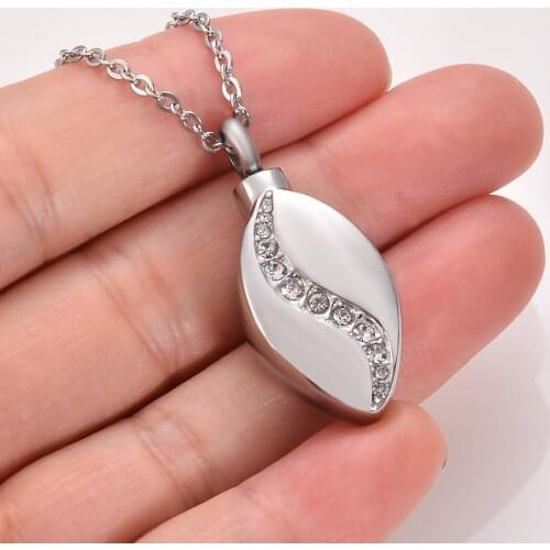 Dropshipping Teardrop Urn Necklaces Stainless Steel Inlay Crystal Keepsake Memorial Cremation Jewelry for Ashes