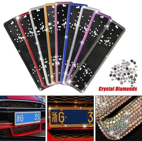 1PCS Russian Car European License Plate Frame 4 Diamond Rows License Plate Frame Acrylic Shining Luxury Car Frame Plate