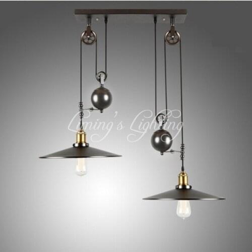 DHL/EMS/SPSR Loft Retro Wrought Iron Vintage Chandeliers Industrial Adjustable Pulley Pendant Lamps E27 Home Light Lamps Fixture