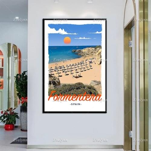 Retro Vintage Style Travel Poster Illetes Beach Formentera Oil Painting Posters and Print on Canvas Wall Art Pictures Home Decor