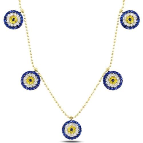 Silver 925 Sterling Society Eye Zircon Cubic Zirconia Dangle Necklace