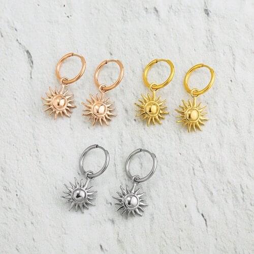 Mavis Hare SUN EARRING Stainless Steel Sun Flower Pendant Drop Earrings as Fashion Lady Best Gift Boho Style
