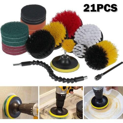 Drill Brush Scrub Pads 21 Piece Power Scrubber Cleaning Kit - All Purpose Cleaner Scrubbing Cordless Drill for Cleaning Pool Til