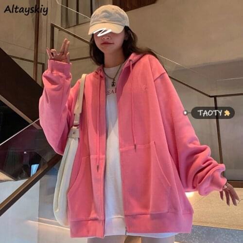 With Hat Hoodie Women Kangaroo-pockets Spring Solid Hipster Office Lady Loose Teenager Classic Simple Design Harajuku Minimalist