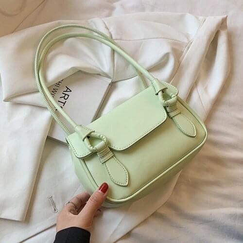 Green Small PU Leather Shoulder Shoulder Bag with Short Handles for Women 2021 Summer Fashion Luxury Baguette Underarm Handbags