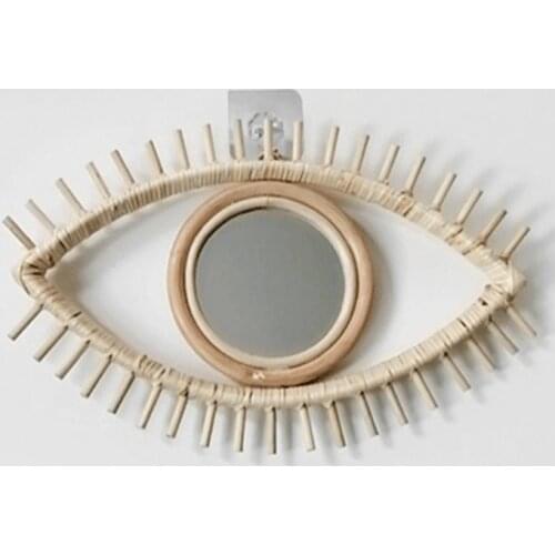Rattan Innovative Art Decoration Eye Shape Makeup Mirror Dressing Bathroom Wall Hang