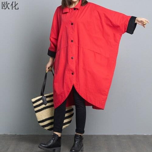 Women Bomber Jacket Coat 2019 Autumn Winter Vintage Long Female Outerwear Plus Size Batwing Single Breasted Cotton Windbreaker