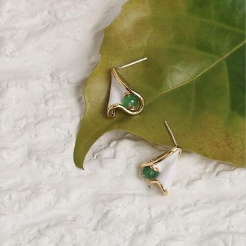 Ladies Natural Stone Brass Earrings Green Aventurine Handmade Drip Glaze 2021 European And American Retro Niche Design Jewelry