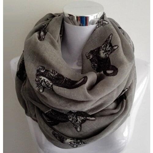 New infinity scarf with cats fashion ring scarves for women Ladies Gray Animal Print Loop Ring Scarves Circle