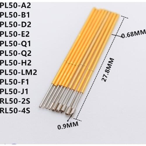 100Pcs Brass Nickel Plated Compression Test Probe PL50 - A2 / B1 / D2 / E2 / Q1 Q2 / J1 / H2 / LM2 / F1 Diameter of 0.68 MM