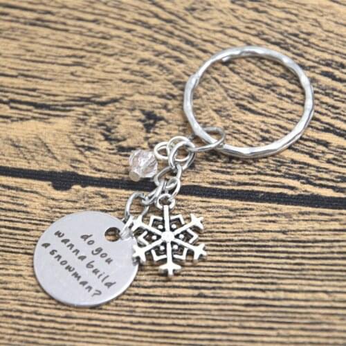 12pcs/lot snow Keyring Do you wanna build a snowman? Silver colored snowflake for women or girls keychain