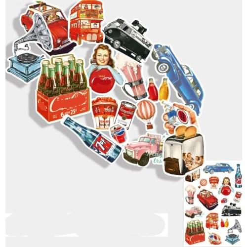 17PCS Luggage sticker Nostalgic vintage items suitcase stickers waterproof notebook skateboard trolley case stickers