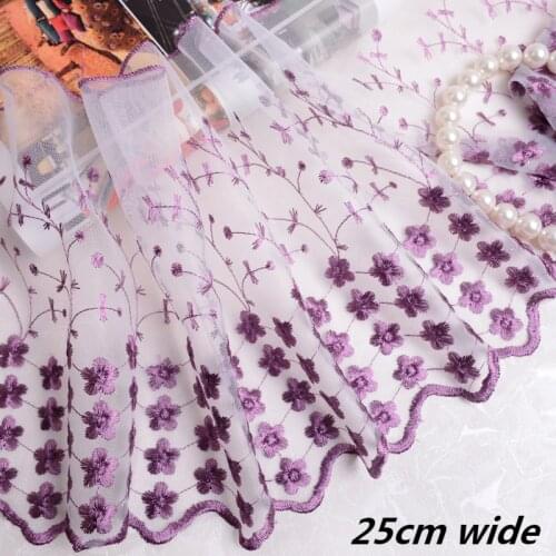 25cm Widened Mesh Embroidery Flower African Lace Fabric DIY Dress Cheongsam Skirt Curtain Sofa Decoration Sewing Accessories