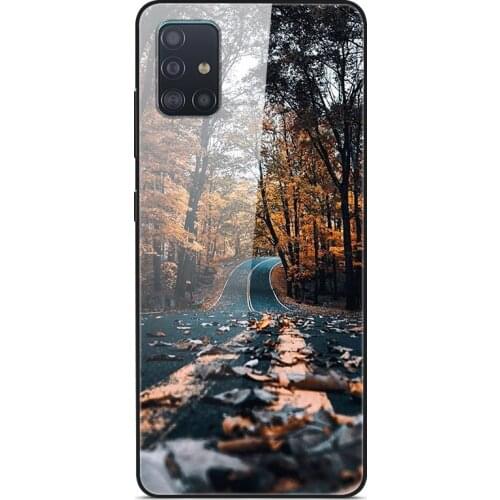 For Samsung Galaxy A51 Phone Case Tempered Glass Case Back Cover With Black Silicone Bumper Series 2