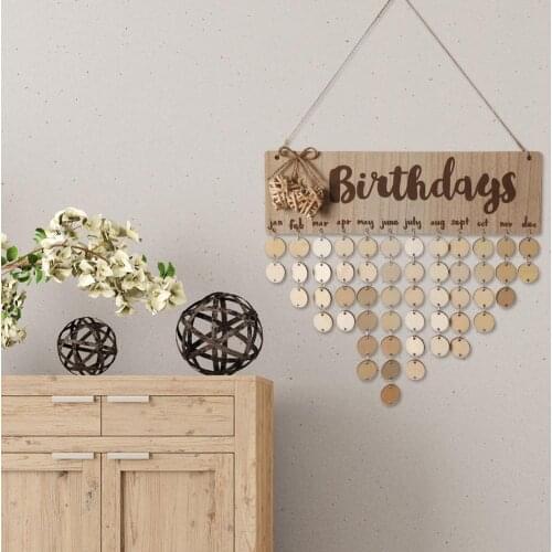 VODOOL DIY Wooden Round Plates Wall Hanging Calendar Sign Special Date Birthday Reminder Board Home Decor Wooden Wall Calendar