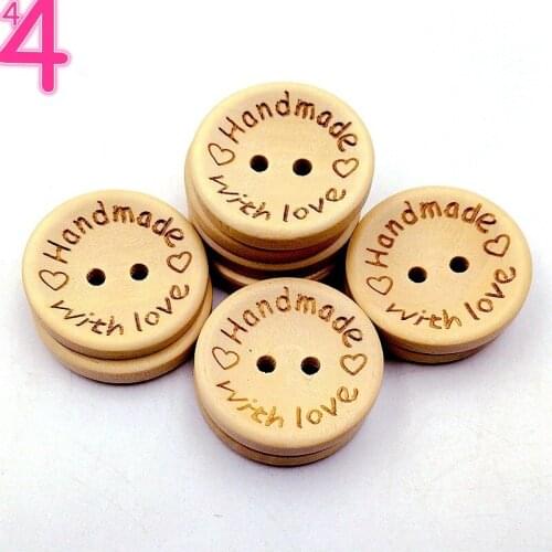 Handmade with Love Wooden Button for Sewing Craft Decorations 15mm 20mm 25mm Round Shape